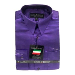 Daniel Ellissa Boys Purple Satin Dress Shirt 100% Polyester with Pocket Size 6